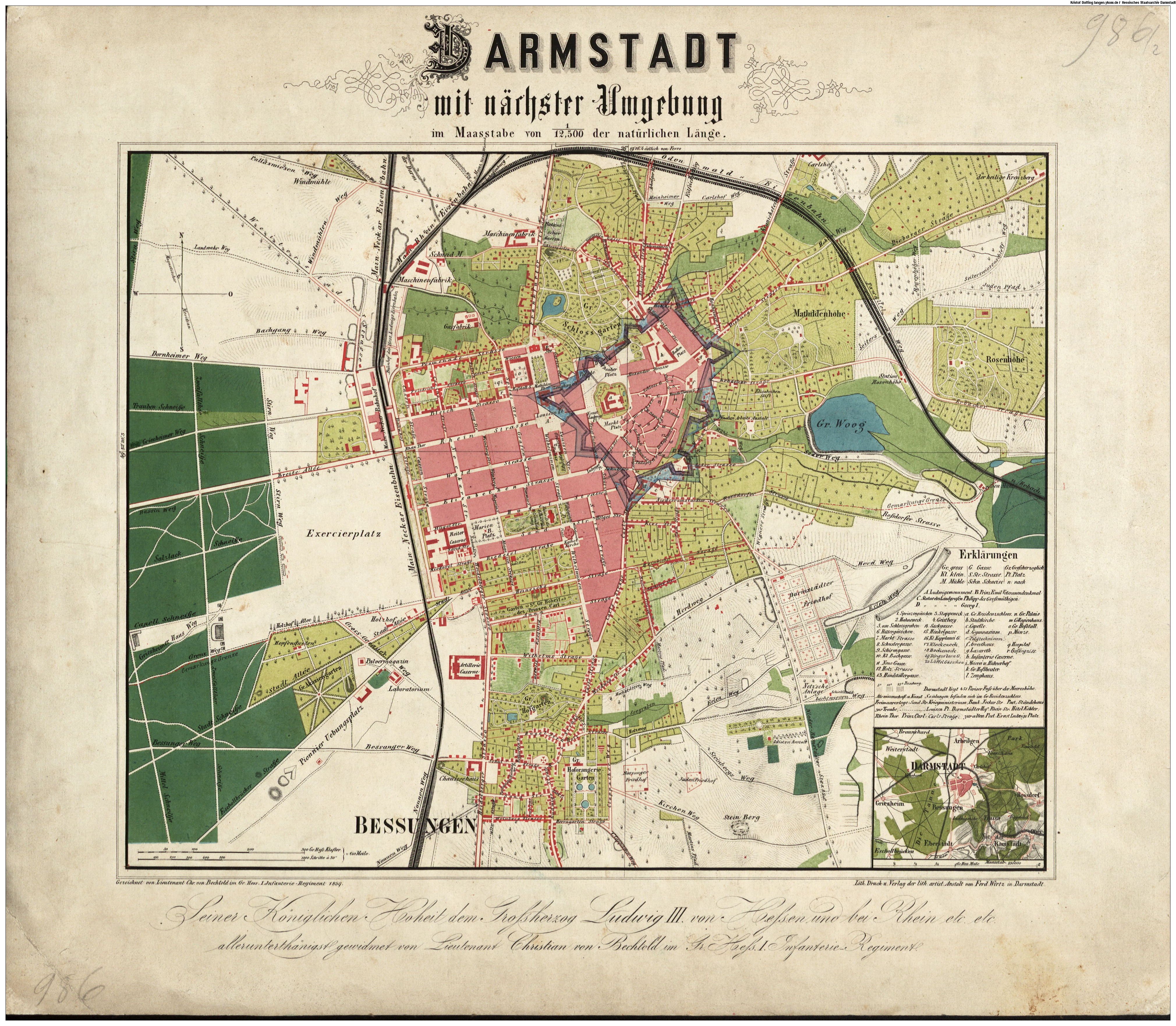 Johannesviertel, Darmstadt und Hessen Karten Darmstadt