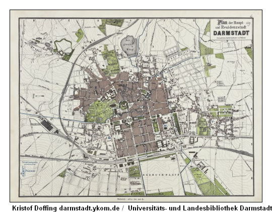 Darmstadt historischer Stadtplan Karte Lithographie ca 1913 antike Stadtkarte